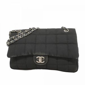 Chanel Chocobar Shoulder Bag Black Nylon Silver Hardware Pre-owned Women's